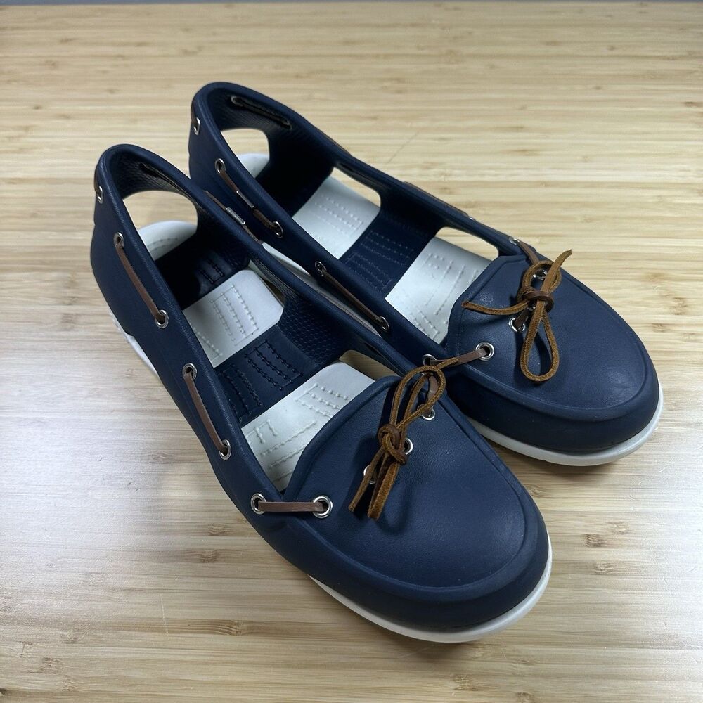 CROCS Womens 10 Beach Line Slip-On Boat Shoe Loafer Blue Nautical Marina Comfort